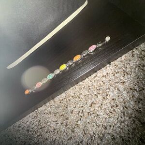 Multicolor Stone Link Bracelet - Magnetic Silver Tone 8
